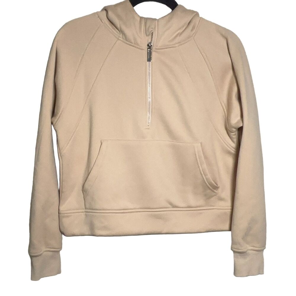 LASLULU Peach Quarter-Zip Hoodie Women M Beige Fleece Thumbhole Pocket